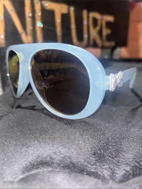 KB sunnies blue oversize sunglasses silver sparkle bow detail girly feminine